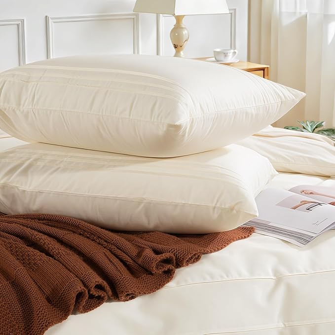 NEXHOME PRO 100% Organic Cotton Duvet Cover Queen, Linen Like Pleated Textured Ivory Duvet Cover Set, 3pc Bedding Set with Zipper Closure, Soft, Lightweight and Breathable,90"x90", No Comforter