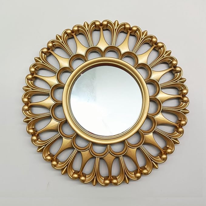 Gold Mirrors for Wall Pack of 1. Round Mirrors.Pineapple Shape. Decorative Mirrors.Wall Mirrors for Decor Home Decor.Plastic Frames.Glass Mirrors.Sun Gold Color.