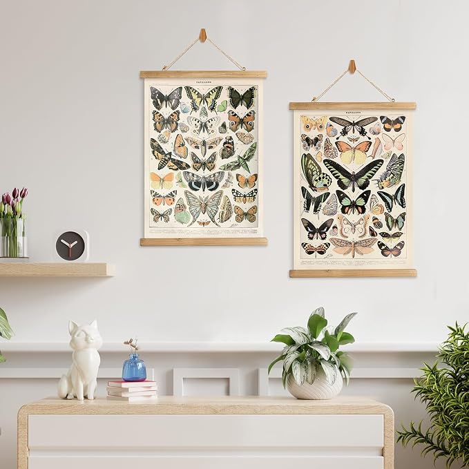 XIAOAIKA 2 Pack Vintage Butterfly Poster - Cottagecore Room Decor Aesthetic - Classic Lepidoptera Wall Art with Wooden Frame - Educational Decor for Nature Enthusiasts and Collectors 16 x 23 inches