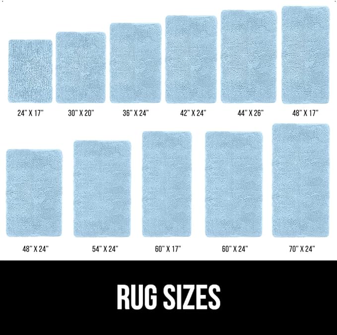 GORILLA GRIP Bath Rug Mat, Thick Soft Absorbent Chenille, Quick Dry Microfiber Mats, Rubber Backing Washable Shower Floor Rugs, US Designed Bathroom Bathmat Home Decor Accessories, 24x17, Sky