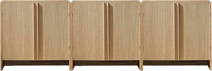 AMERLIFE 3-Piece Fluted Buffet Cabinet with Storage, Modern Sideboard Cabinet with Doors & Adjustable Shelf, Console Table & Credenza for Living Room, Kitchen & Entryway, Natural Oak