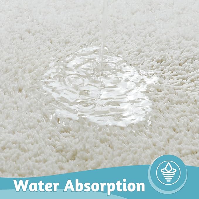 Uphome Bathroom Rug Runner, White Cute Long Bathroom Rug with Blue Irregular Shaped Absorbent Non Slip, 18x47 Machine Washable Soft Shaggy Microfiber Bath Mat for Floor, Tub, Shower
