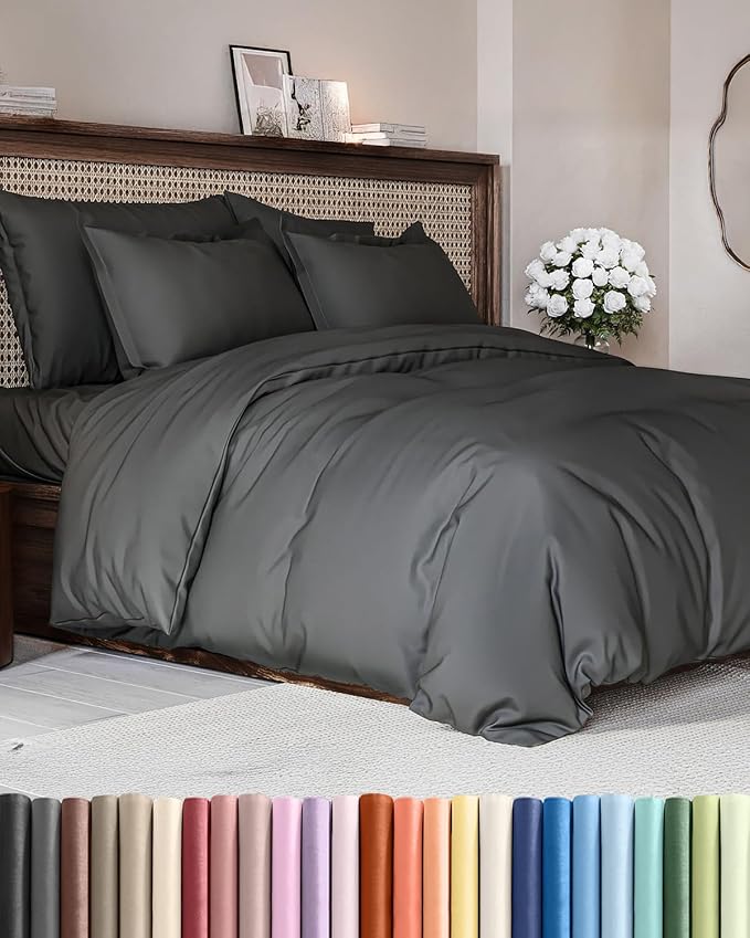 Duvet Cover King Size - Extra Soft King Size Duvet Cover - Lightweight, Breathable & Cozy - Easy Care & Fade Free w/Zipper Closures & Ties - 104" x 90" Inches - (Charcoal) Comforter Not Included
