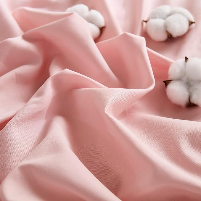 100% Washed Cotton Duvet Cover Twin Size – Pink, Linen-Like Texture, Super Soft & Breathable Bedding Set, 3-Piece Durable Percale Comforter Cover