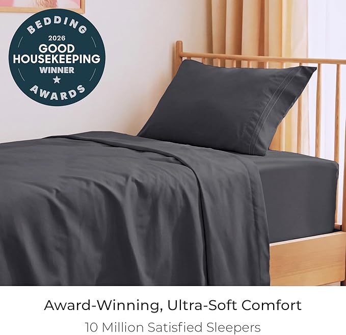 Mellanni Twin XL Sheets Set - 3 PC Iconic Collection Bedding - Hotel Luxury, Extra Soft, Cooling Bed Sheets - Wrinkle, Fade, Stain Resistant (Twin Extra Long, Charcoal)