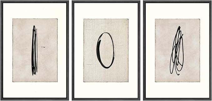 SIGNWIN Framed Canvas Print Wall Art Set Mid-Century Modern Paint Strokes Abstract Shapes Illustrations Modern Art Decorative Minimal Multicolor for Living Room, Bedroom, Office - 16"x24"x3 Black