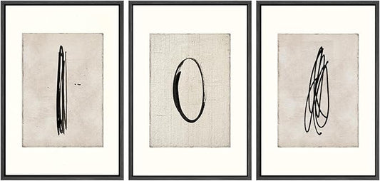 SIGNWIN Framed Canvas Print Wall Art Set Mid-Century Modern Paint Strokes Abstract Shapes Illustrations Modern Art Decorative Minimal Multicolor for Living Room, Bedroom, Office - 16"x24"x3 Black