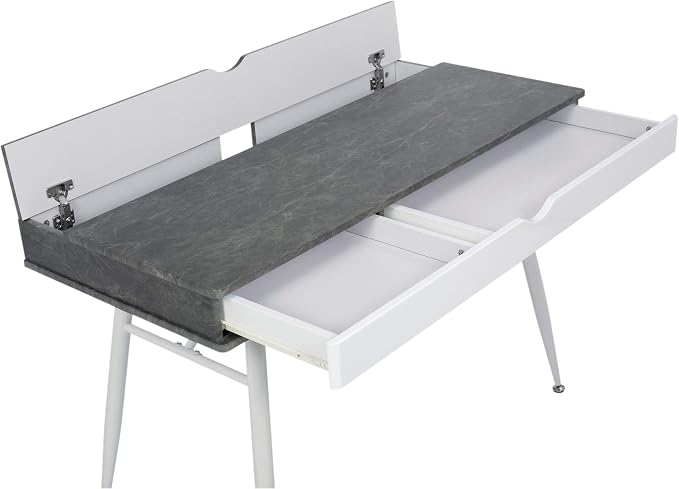 Calico Designs 51252 Alcove Modern Large Split Drawer in White/Cement Gray Desk with Storage