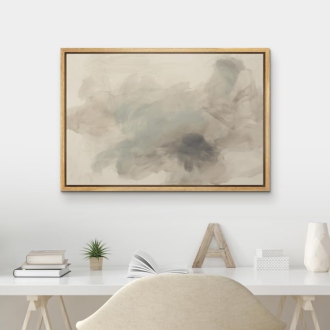 MUDECOR Framed Canvas Print Wall Art Soft Minimalist Abstract Brushstroke Illustrations Minimalism Decorative Bohemian Zen for Living Room, Bedroom, Office - 16"x24" NATURAL