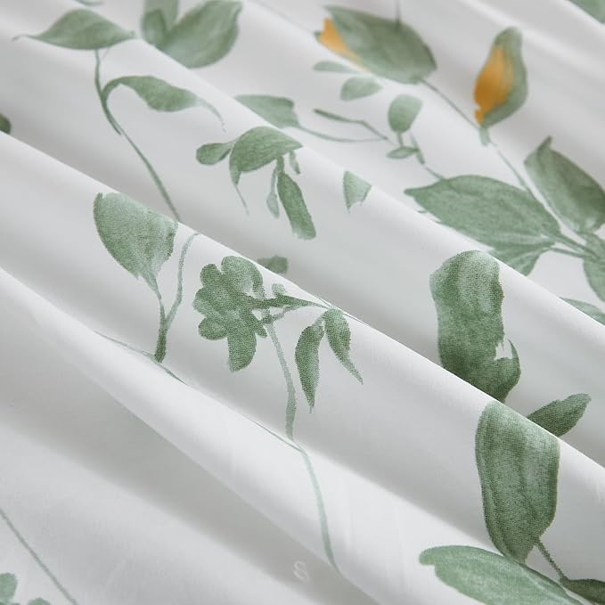 Floral Duvet Cover Queen Size 100% Cotton Reversible Green Floral Duvet Cover Set with Zipper Closure 3 Pcs Green Leaf Soft & Breathable Bedding Comforter Cover