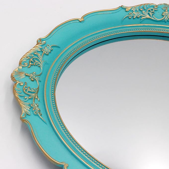 Eaoundm 13.1 x 14.8 inchs Decorative Wall Mirror,Vintage Hanging Mirrors for Bedroom Living-Room Dresser Decor Oval (Blue 2 Pcs)