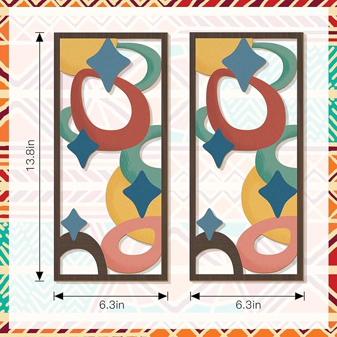 Zzbakress 2 Pcs Mid Century Modern Decor Wooden Geometric Wall Art Abstract Wall Decor Art Elegant Wall Decor for Home Living Room Bedroom