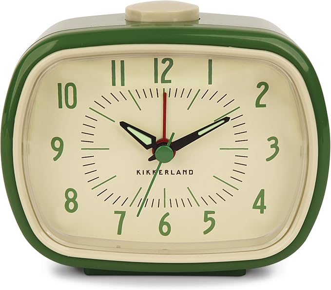 Kikkerland Retro Alarm Clock – Vintage Decor for Bedroom, Nightstand, Living Room, or Office – Battery Operated, Decorative Analog Clock, Green