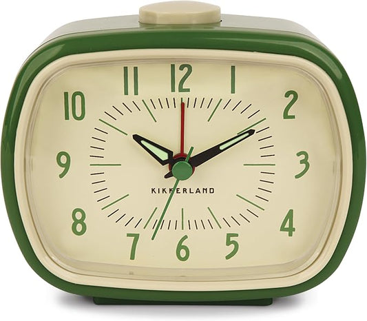 Kikkerland Retro Alarm Clock – Vintage Decor for Bedroom, Nightstand, Living Room, or Office – Battery Operated, Decorative Analog Clock, Green