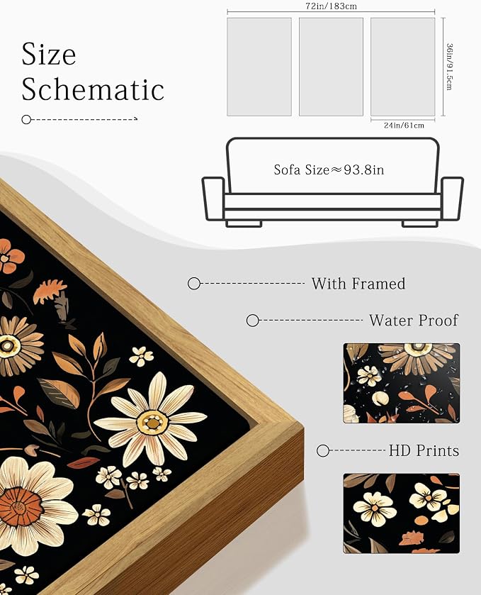 KUVIOKE Orange Vintage Flower Framed Wall Art Boho Floral Wall Decor Retro Wildflower Modern Art Prints for Living Room Bedroom 24x36in (Natural Framed)