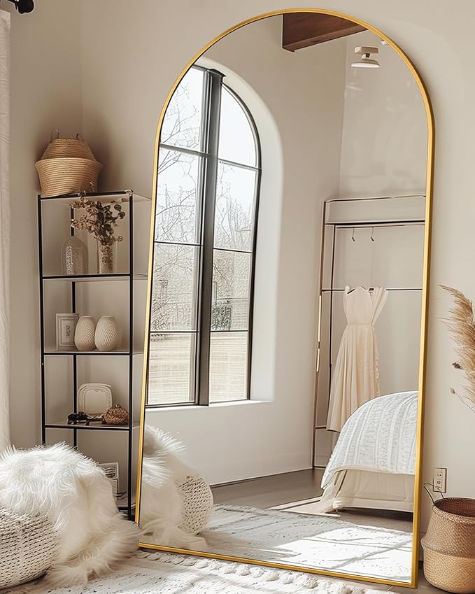 Full Length Mirror with Stand, 81"x41" Arched Full Body Mirror, Large Stand Up Mirrors, Aluminum Frame Floor Standing Mirrors, Freestanding Hanging Leaning Mounted for Bedroom Living Room,Gold