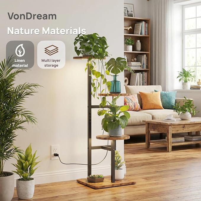 3 Tier Plant Stand Indoor with Grow Light for Multiple Plants | Corner Flower Stand, Vintage Multi-Layer Design, Sturdy Plant Shelf, Space-Saving, Ideal for Living Room Indoor Plant Display