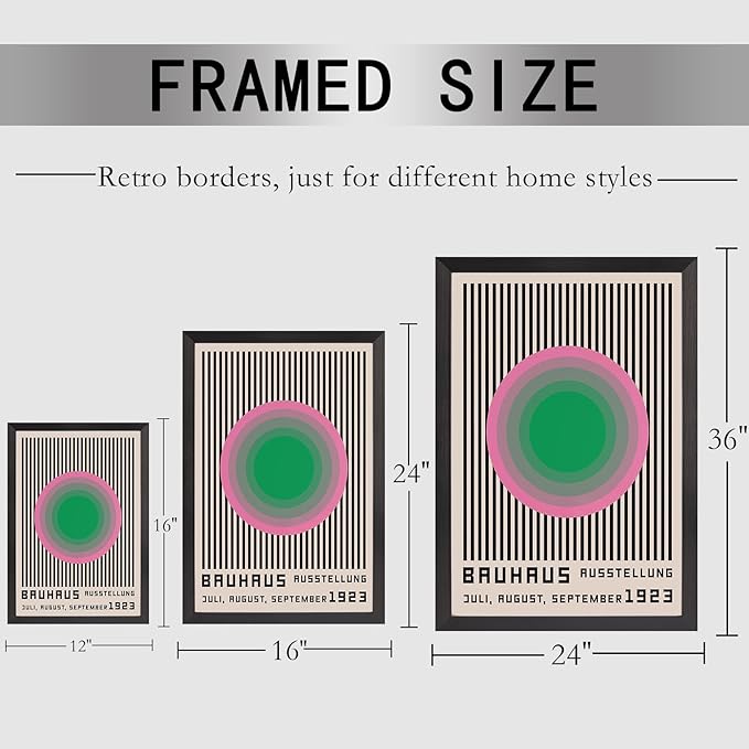 LZMXWX Bauhaus 1923 Ausstellung Poster Multicolor Concentric Circle With Black Stripes Canvas Wall Art Juli-August-September Prints For Home Bedroom Dorm Wall Decor 16x24in Black Framed Flat