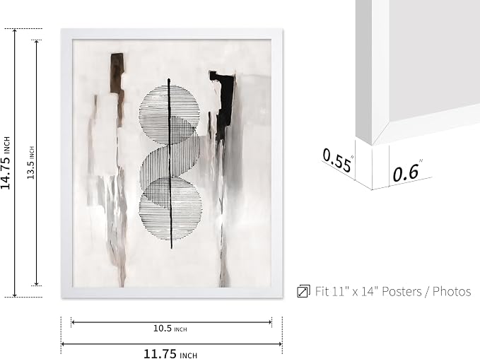 Poster Master Circle Lines Poster - Line on Ink Wash Print - Drawing Art - Geometric Art - Abstract Art - Line Art - Modern Art - Aesthetic Art - Bedroom or Living Room Decor - 11x14 White Framed