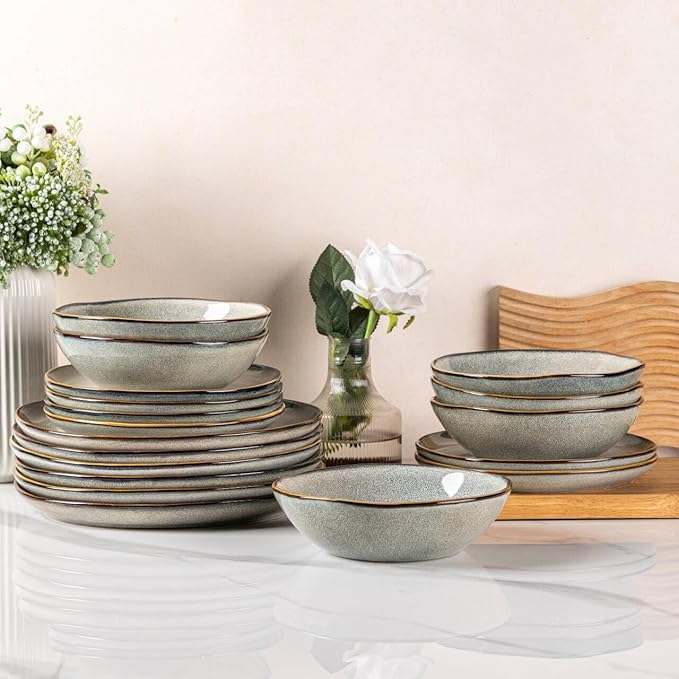 AmorArc Ceramic Dinnerware Sets,Handmade Reactive Glaze Stoneware Plates and Bowls Sets,Highly Scratch Resistant | Dishwasher & Microwave Safe Dishes Set,Service for 6 (24pc)