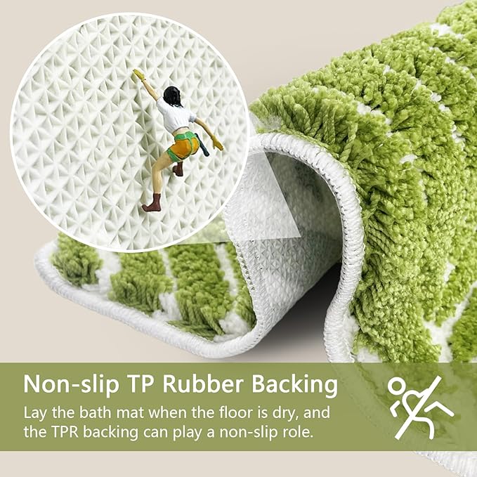 Green Leaf Bathroom Rugs - Bathroom Decor Cute Bath Mat for Sink, Tub, Small Rug, Green Bath Mats Washable Non Slip Funny Water Absorbent Bath Rugs Leaves 16" x 24"