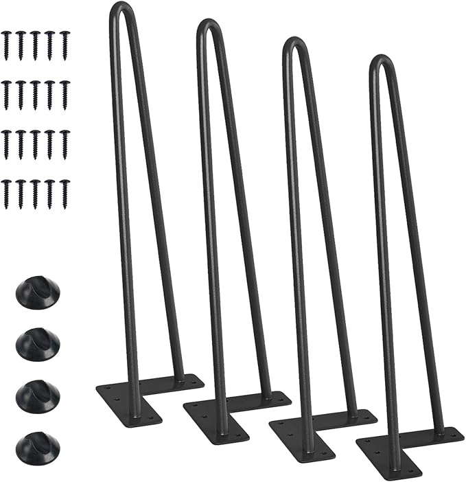 SMARTSTANDARD 14 Inch Heavy Duty Hairpin Furniture Legs, Metal Home DIY Projects for Nightstand, Coffee Table, Desk, etc with Rubber Floor Protectors Black 4PCS