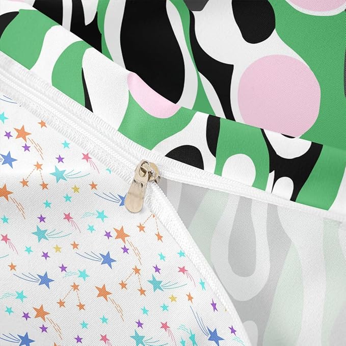 Erosebridal Mid Century Modern Abstract Duvet Cover Set Vintage Geometric King Bedding Set for Adult Men Contemporary Organic Shapes Comforter Cover Squiggle Blob Bed Sets,Green Pink