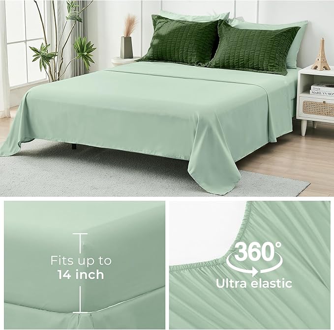 HYMOKEGE Dark Green/Sage Green Full Size Comforter Sets Seersucker 7 Pieces, All Season Luxury Bed in a Bag for Bedroom, Bedding Set with Comforter, Sheets, Pillowcases & Shams