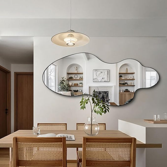 Irregular Mirror, 55"x26" Asymmetrical Mirrors for Wall, Large Abstract Mirror with Metal Frame, Modern Unique Shaped Mirrors for Living Room Bathroom Bedroom Hallway Entryway Fireplace
