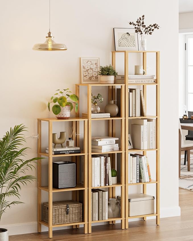 Open Book Shelf, 5 Tier Tall Bookshelf, Freestanding Shelf Narrow Bookcase with Open Shelves, 14.96" x 10.63" x 53.54", Book Shelves for Living Room, Office, Study, Oak