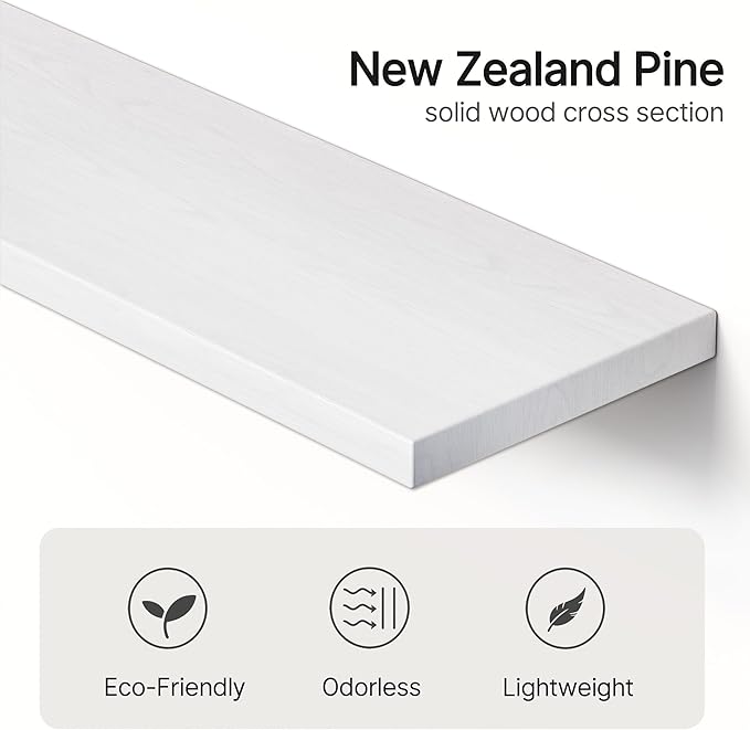 Vailando Floating Shelves for Wall, Set of 3 Solid Wood Wall Mounted Shelves, 23.6" White Display Shelf for Bedroom, Living Room, Bathroom, and Kitchen Decor - Heavy-Duty & Natural Pine