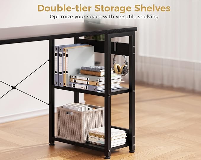 ODK 40 Inch Small Computer Desk with 4 Fabric Drawers, Modern Writing PC Desk for Small Spaces, Study & Home Office Desk with Storage Shelves, Black