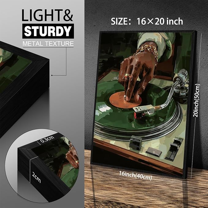 Music Vinyl Record Wall Art Modern African Black Woman Poster Retro Oil Painting Canvas Prints for Living Room Bedroom Dorm Wall Decor 016X20 inch Aluminum Framed