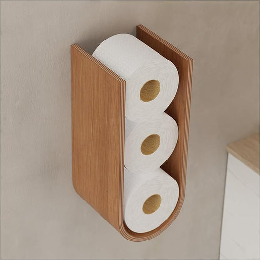 Wood Toilet Paper Holder Wall Mount for Multiple Rolls, Spare TP Roll Shelving, Walnut Floating Wall Display Shelf, Hanging Storage Shelves for Tissue (Cherry)