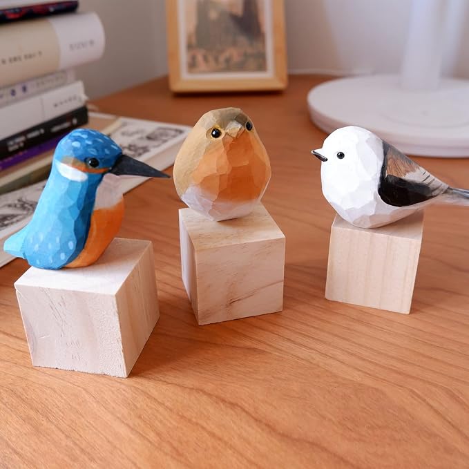 WEAUSUP Hand Carved Wooden Bird Figurine Gift for Friends | Hand carved wood bird statue with delicate paint,home shelf decor gift(suit-new)
