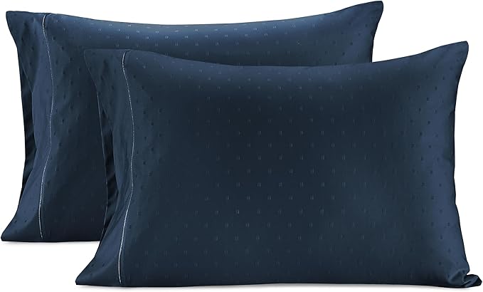 LANE LINEN 100% Egyptian Cotton Bed Sheets - 4PC Calking Sheets Set, Long Staple Cotton Bedding Sheets, Luxury Hotel Sheets, Fits Upto 16" Mattress, Swiss Dot - Estate Blue