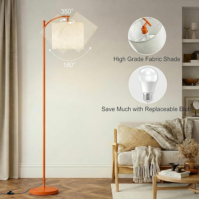 mukuxin Floor Lamp, LED Floor Lamp with Foot Switch & Adjustable Linen Lampshade, Tall Modern ARC Standing Lamps with 9W Replaceable Blub for Living Room Office Bedroom