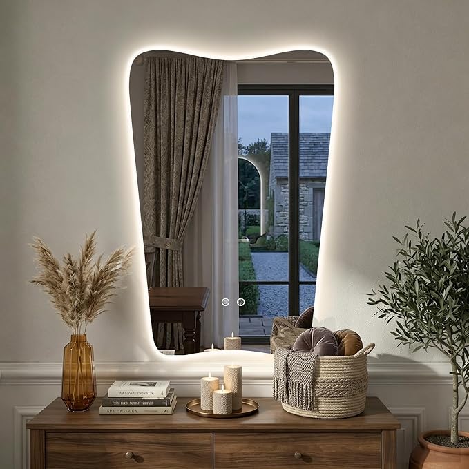 24“x36” Irregular Backlit Bathroom Mirror with Lights, Abstract Vanity Mirror with Lights, Anti-Fog Wall Mirror,Dimmable