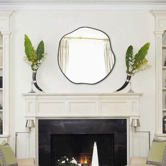 POZINO Irregular Mirror, 20" Asymmetrical Wall Mirrors, Scalloped Rounded Mirror, Modern Frameless Abstract Mirrors for Living Room Bedroom Bathroom Entryway Hallway Fireplace