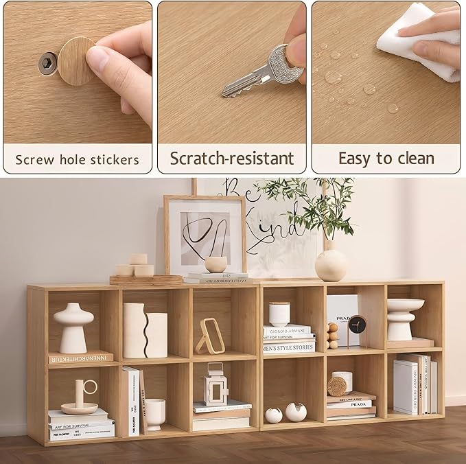 Wooden 8 Cube Storage Organizer with Closed Back Panel,Oak Cube Shelf Cubby Storage Organizer with Compartments for Living,Bookshelf, Easy to Install (Oak, 8 Cube-11in)