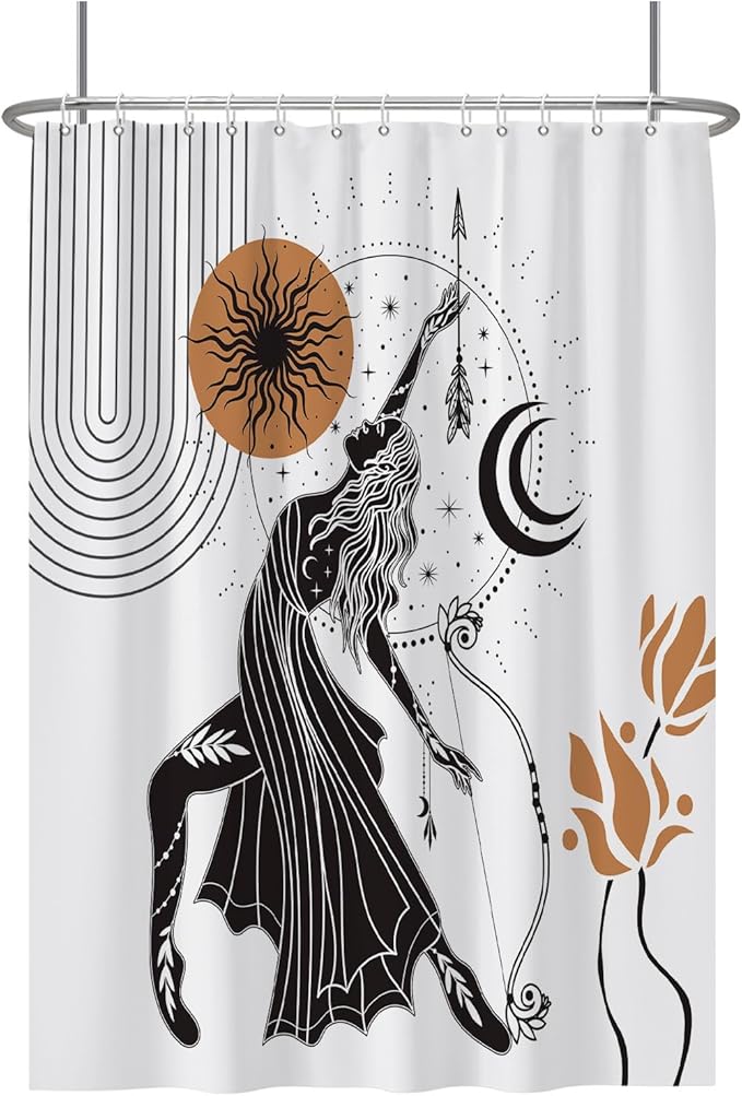 Baocicco Boho Shower Curtain Sun Moon Women Bow and Arrow Plants Modern Geometric Shower Curtains Decorative for Bathroom Waterproof Fabric Shower Curtain with Hooks 72x96 Inches