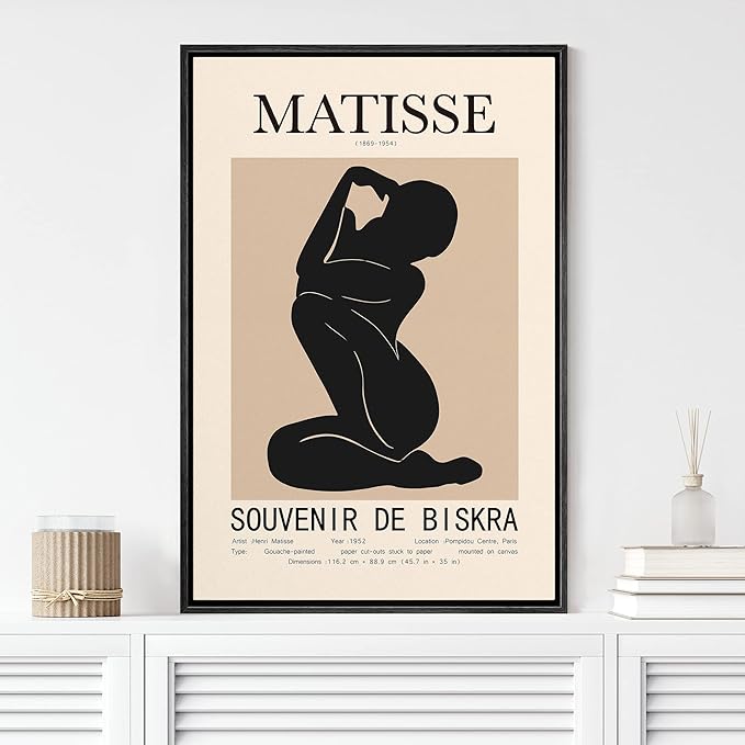 MUDECOR Framed Canvas Print Wall Art Henri Matisse Black & Tan Abstract Nude People Shapes Illustrations Modern Art Minimalist Multicolor Cool for Living Room, Bedroom, Office - 16"x24" Black