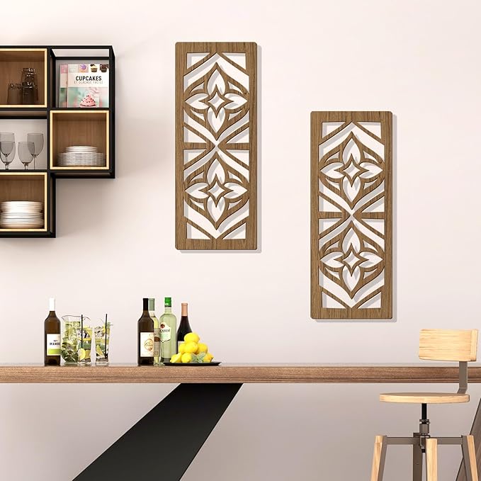 Zzbakress 2 Pcs Mid Century Modern Wall Decor Wooden Abstract Geometric Art for Home Living Room Bedroom (Style X)