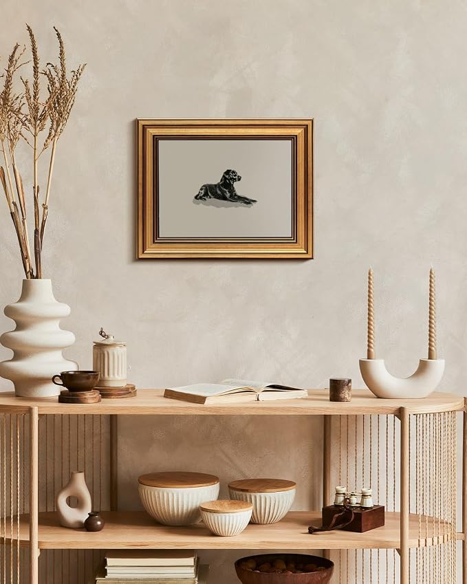 HUARCEY Gold Framed Vintage Wall Art Black Dog Wall Decor Minimalist Animal Art Pictures Room Decor Dog Lovers Gifts Modern Canvas Prints Shelf Artwork for Bedroom Bathroom Living Room 8x10in