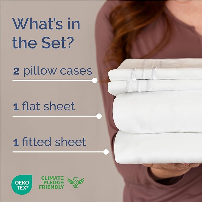 Full Size 4 Piece Sheet Set - Comfy Breathable & Cooling Sheets - Hotel Luxury Bed Sheets for Women & Men - Deep Pockets, Easy-Fit, Extra Soft and Wrinkle Free Sheets - White Oeko-Tex Bed Sheet Set