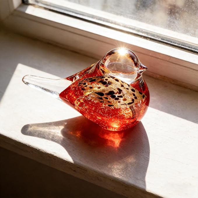 Blown Glass Birds - Glass Art Bird Decor, Hand Blown Glass Animal Figurines Paperweight for Home Shelf Decor
