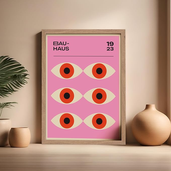 Poster Master Bauhaus Poster - Lavender Evil Eye Print - Geometric Art - Chic Boho Art - Mid Century Modern Art - Contemporary Art - Great Living Room or Bedroom Wall Decor - 16x20 Beige Framed