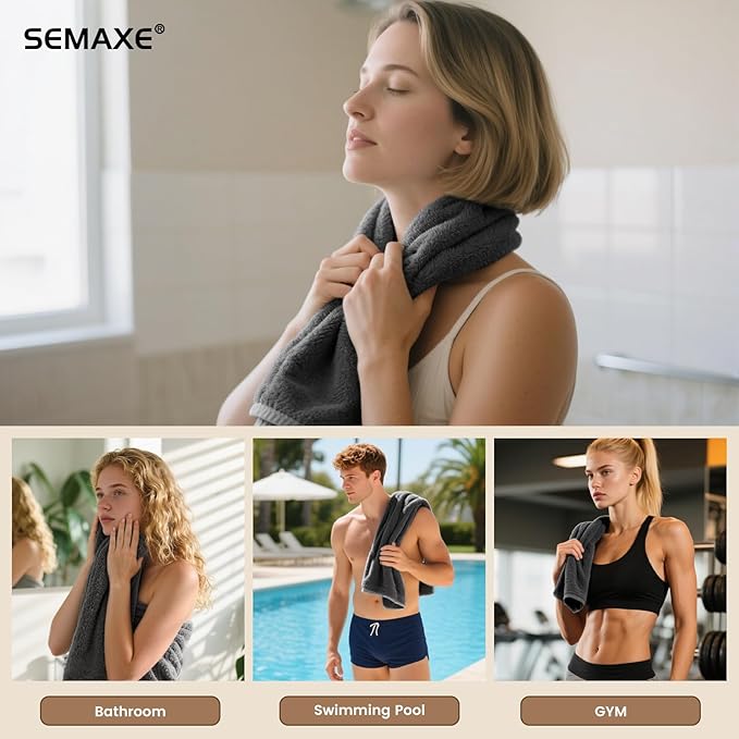 SEMAXE Gray Hand Towels for Bathroom, 4-Pack Cotton Towels with Hanging Loop, Quick-Drying, Easy Care