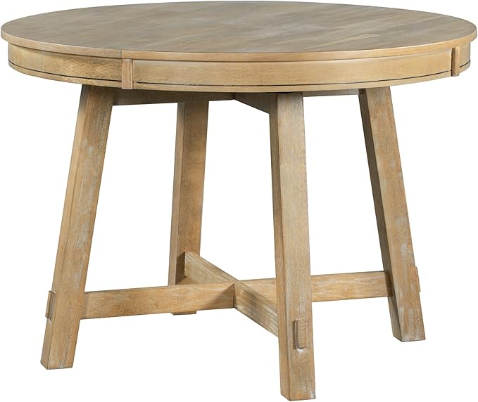 JUSTONE Farmhouse Round Extendable Dining Table with 16" Leaf – Natural Wood Wash Kitchen Table