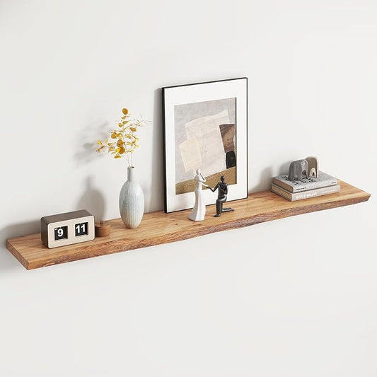 Reclaimed Elm Wood Floating Shelf for Wall, Live Edge 55"W x 9.2"D x 1.4"H, 1 Pack with Invisible Bracket, Large Wall Mounted Shelf for Living Room Bedroom Kitchen Bathroom Decor, Natural Finish